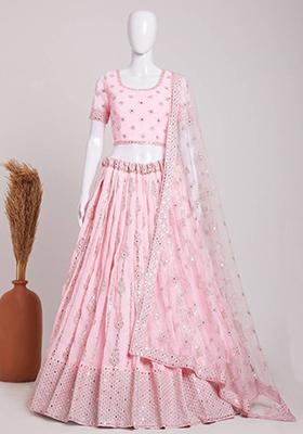 Pink Sequin Embroidered Georgette Lehenga Set