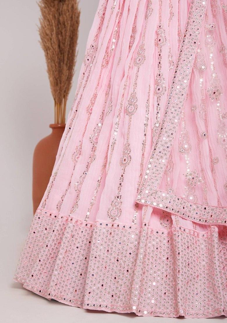 Pink Sequin Embroidered Georgette Lehenga Set