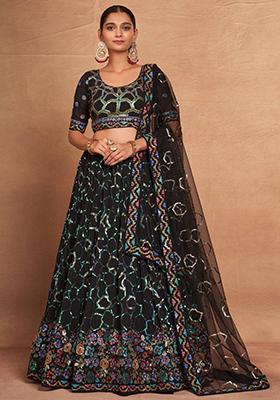 Black Sequin Embroidered Georgette Lehenga Set