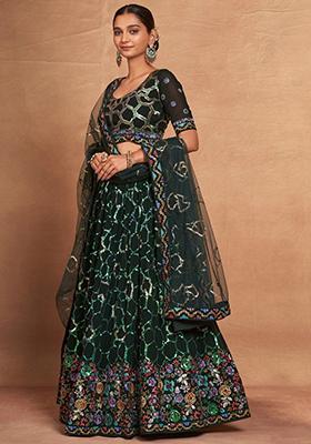 Green Sequin Embroidered Georgette Lehenga Set