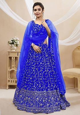 Blue Sequin Embroidered Georgette Lehenga Set