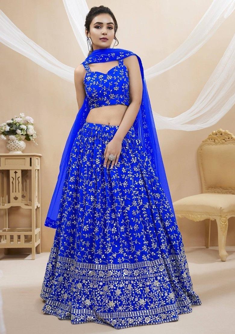 Blue Sequin Embroidered Georgette Lehenga Set