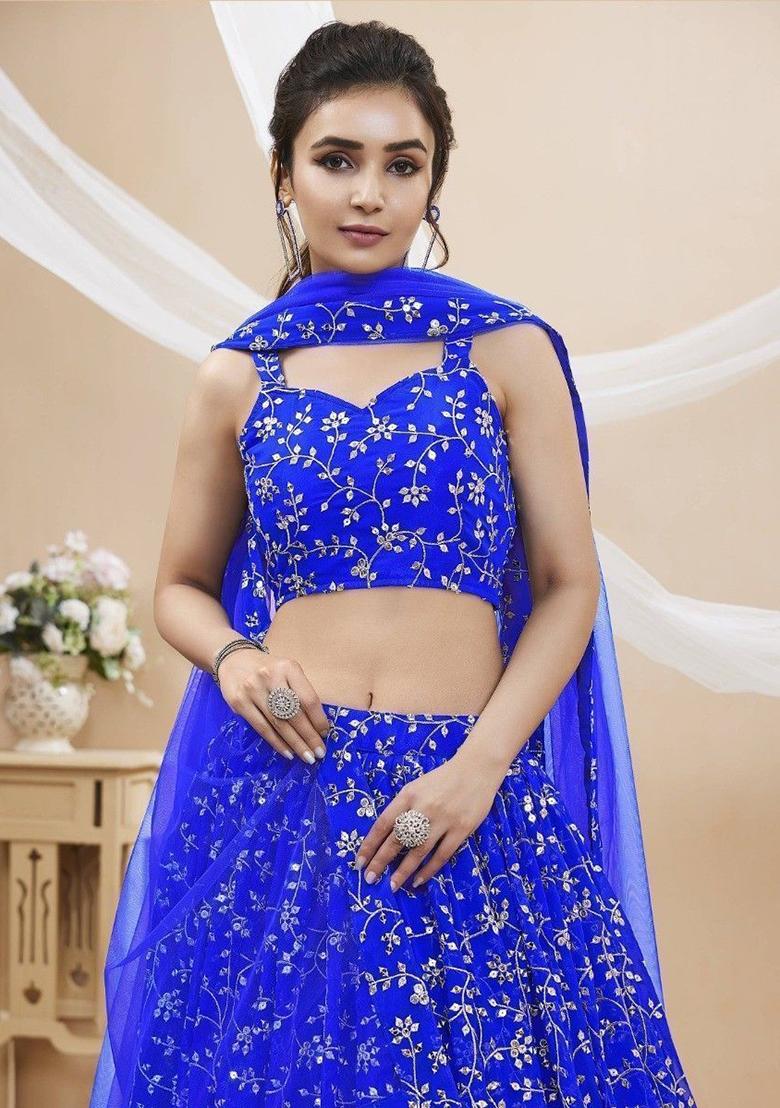 Blue Sequin Embroidered Georgette Lehenga Set