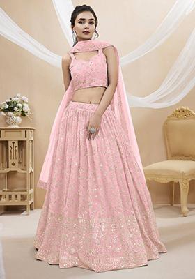 Pink Sequin Embroidered Georgette Lehenga Set