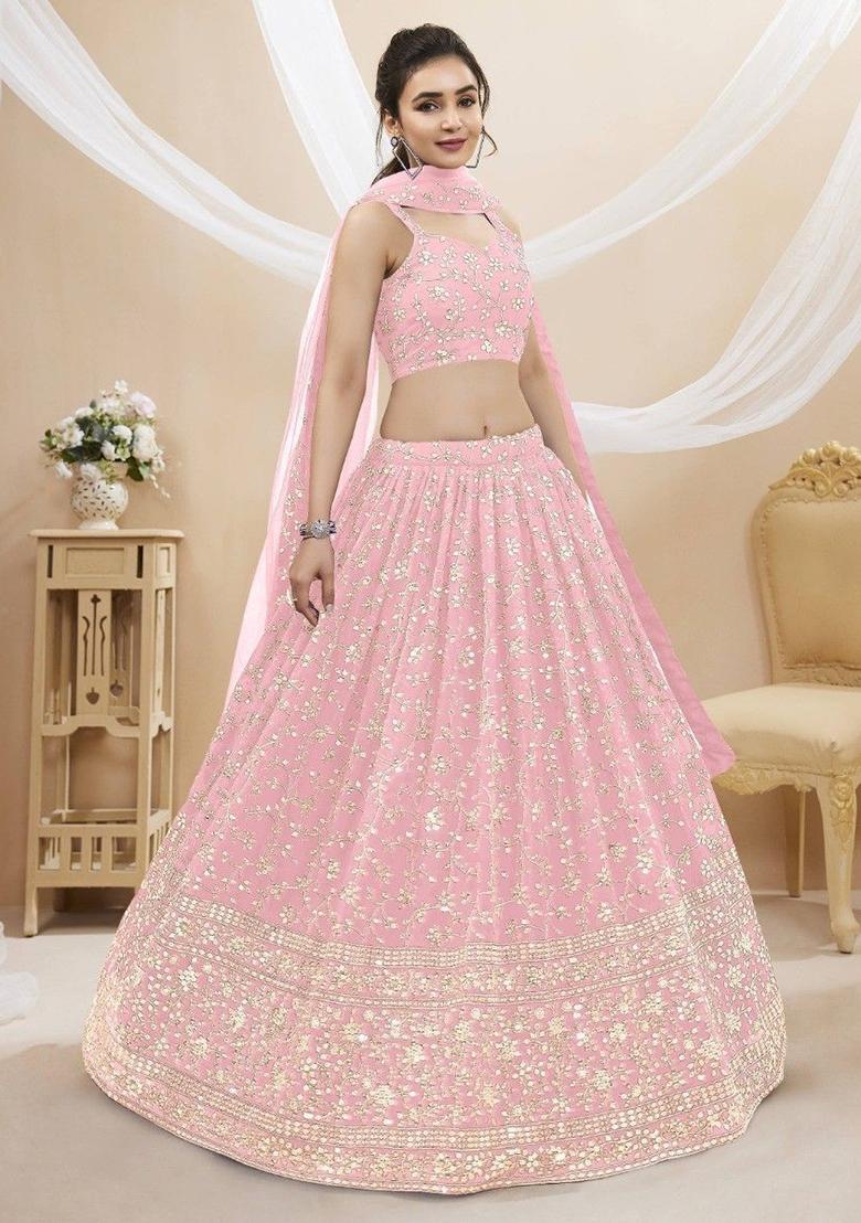 Pink Sequin Embroidered Georgette Lehenga Set