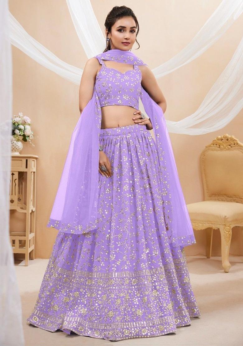 Lavender Sequin Embroidered Georgette Lehenga Set