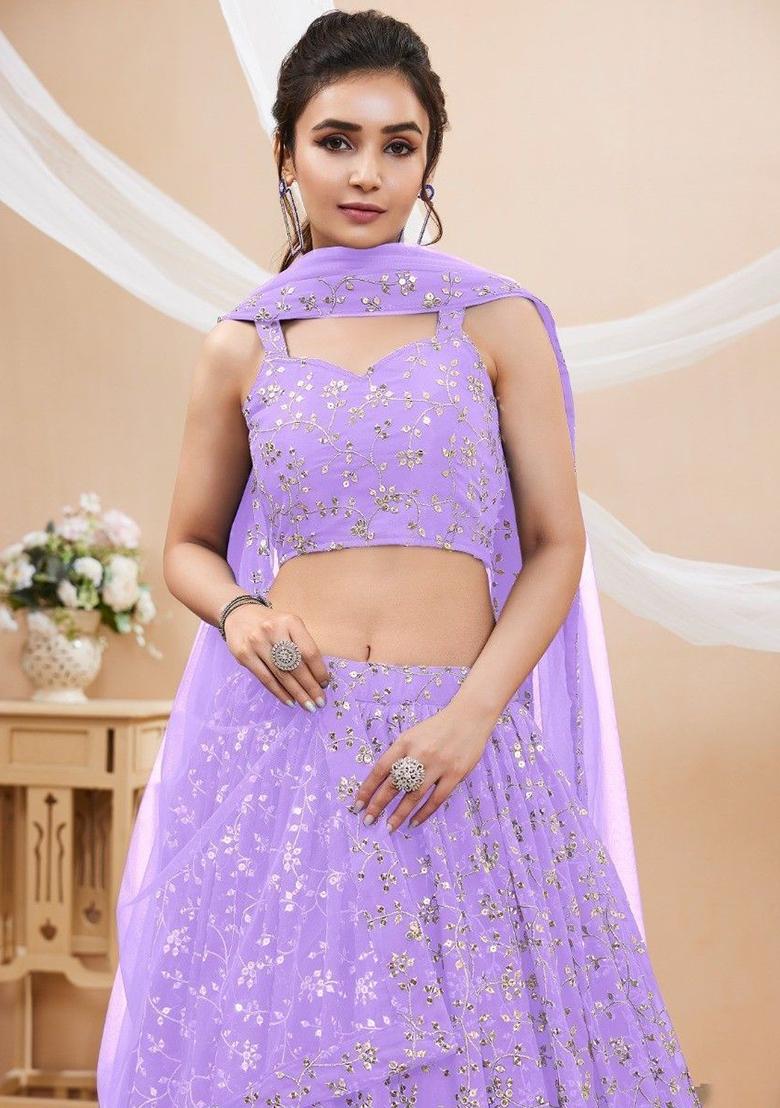 Lavender Sequin Embroidered Georgette Lehenga Set