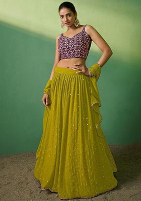 Green Sequin Embroidered Georgette Lehenga Set
