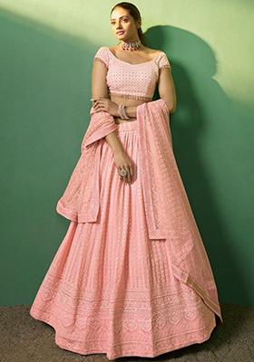 Peach Sequin Embroidered Georgette Lehenga Set