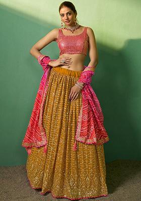 Yellow Sequin Embroidered Georgette Lehenga Set
