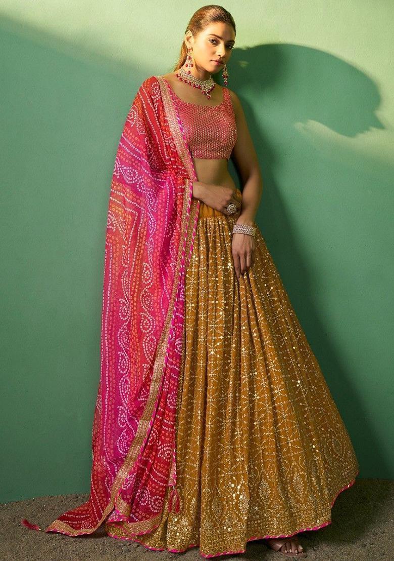 Yellow Sequin Embroidered Georgette Lehenga Set