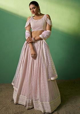 Pink Sequin Embroidered Georgette Lehenga Set