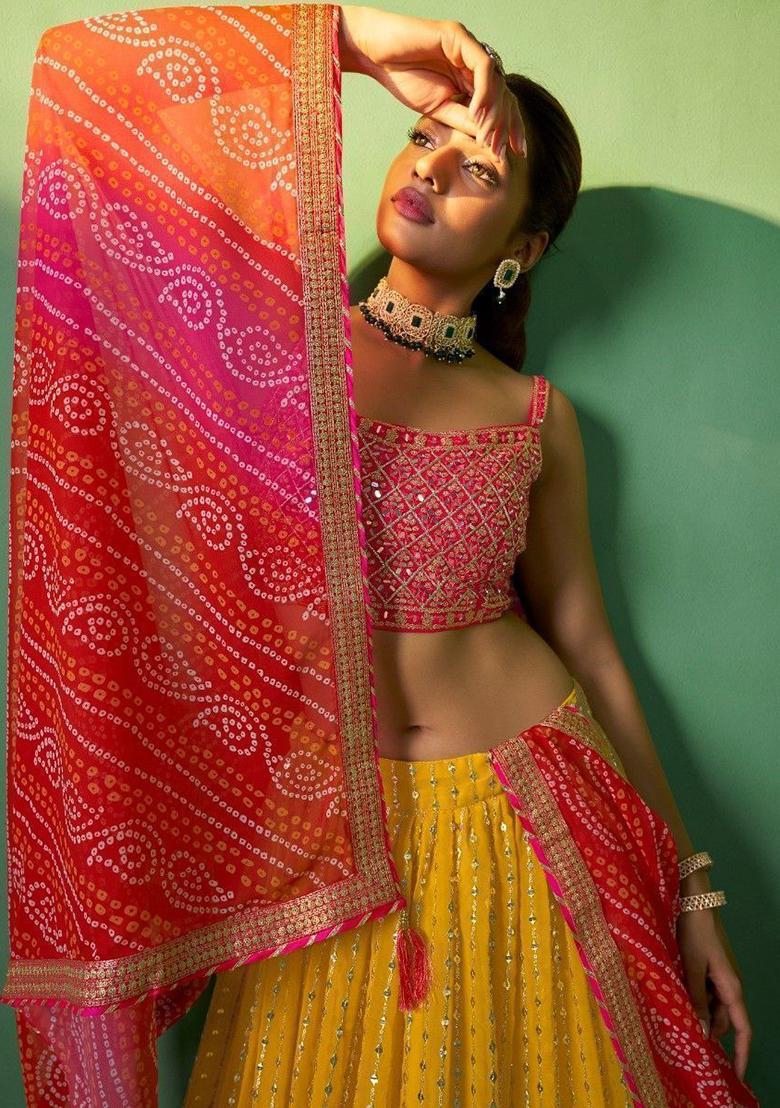 Yellow Sequin Embroidered Georgette Lehenga Set
