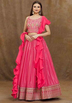Pink Digital Print Chinon Lehenga Set