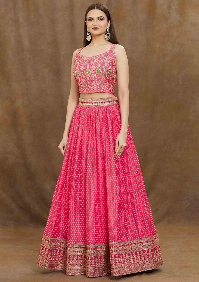 Pink Digital Print Chinon Lehenga Set