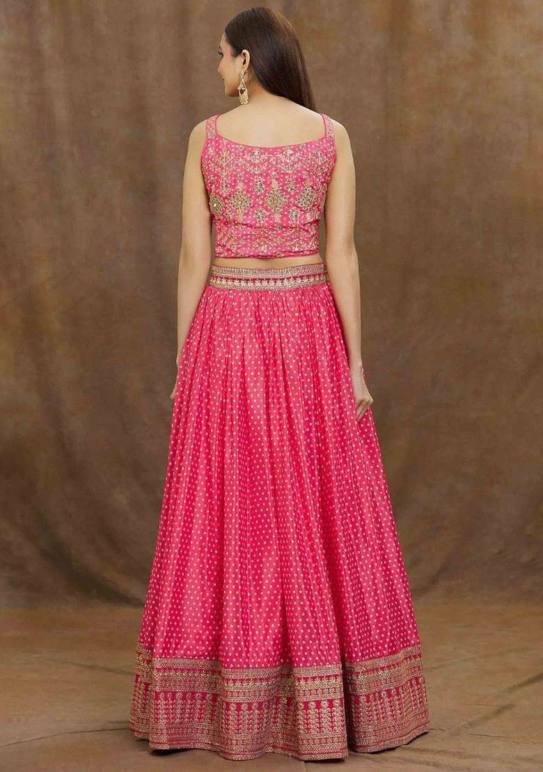 Pink Chinon Lehenga Set with Digital Print for Diwali | Wedding & Festive Wear - Indya