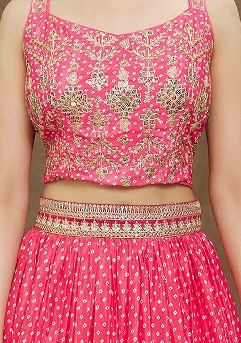 Pink Digital Print Chinon Lehenga Set