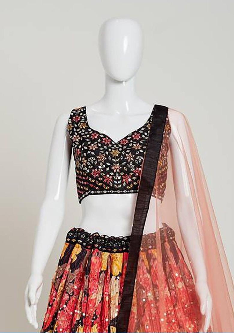 Multicolour Sequin Embroidered Chinon Lehenga Set