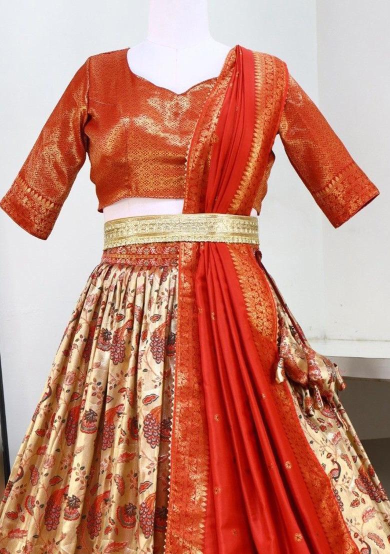 Beige Zari Weaving Paithani Lehenga Set