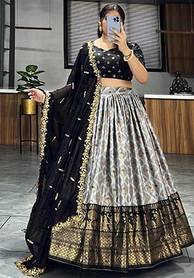 Grey Digital Print Silk Lehenga Set