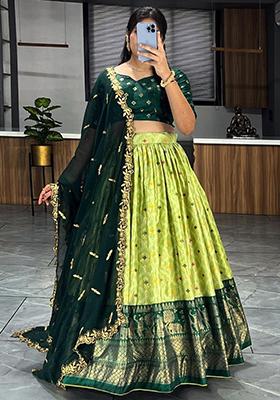 Green Digital Print Net Lehenga Set