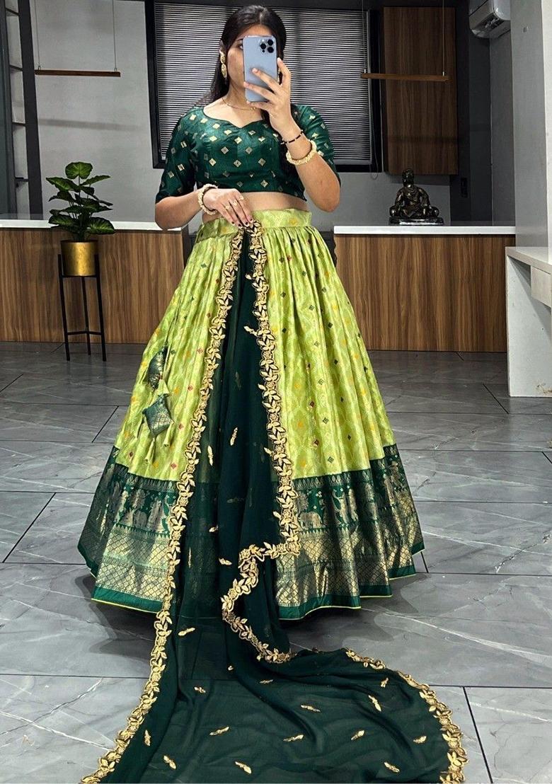Green Digital Print Net Lehenga Set