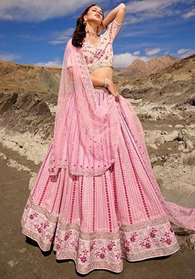 Pink Mirror Work Georgette Lehenga Set