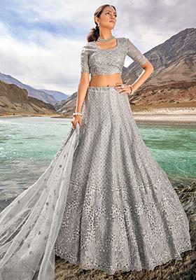 Grey Sequin Embroidered Organza Lehenga Set