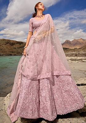 Pink Sequin Embroidered Organza Lehenga Set