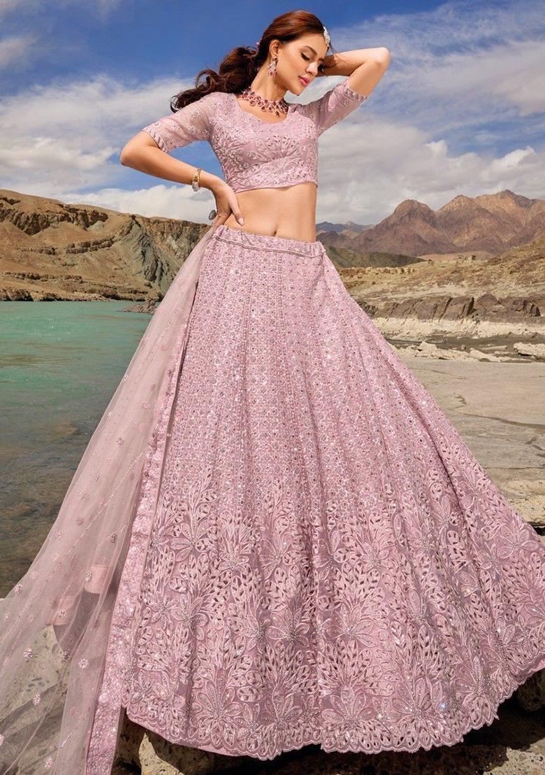 Pink Sequin Embroidered Organza Lehenga Set