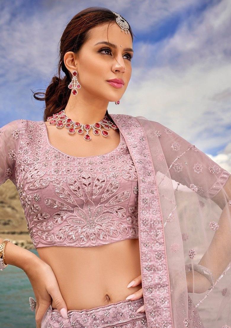 Pink Sequin Embroidered Organza Lehenga Set