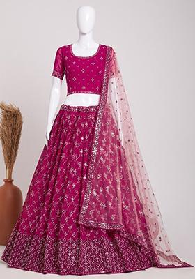 Pink Sequin Embroidered Georgette Lehenga Set