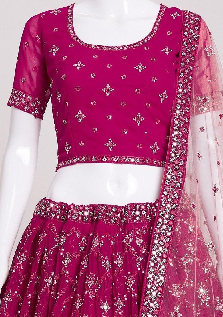 Pink Sequin Embroidered Georgette Lehenga Set