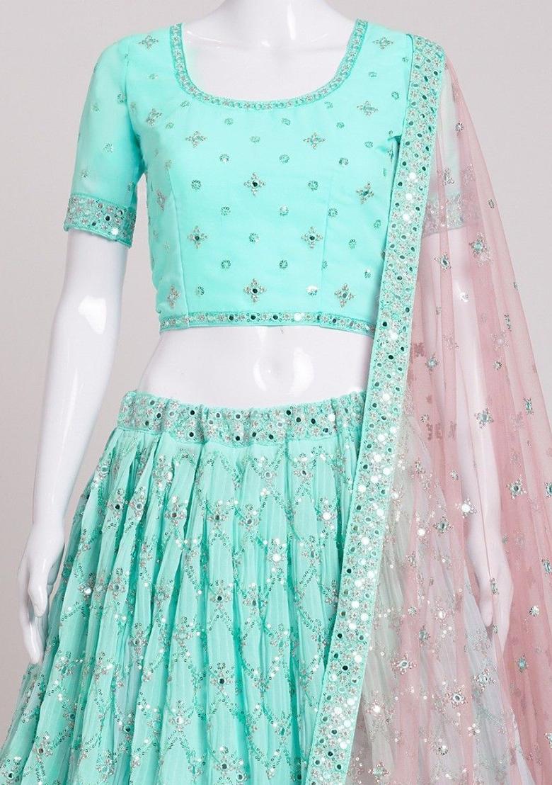 Sky Blue Sequin Embroidered Georgette Lehenga Set