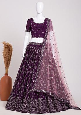 Purple Sequin Embroidered Georgette Lehenga Set