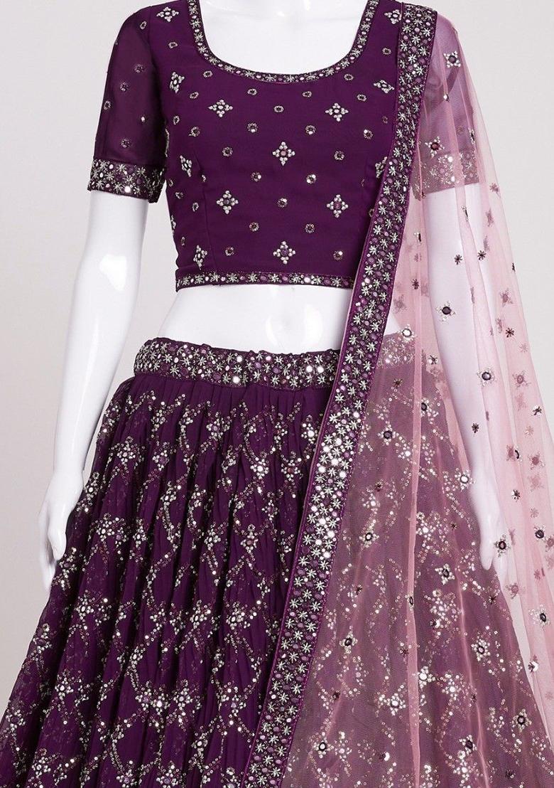 Purple Sequin Embroidered Georgette Lehenga Set