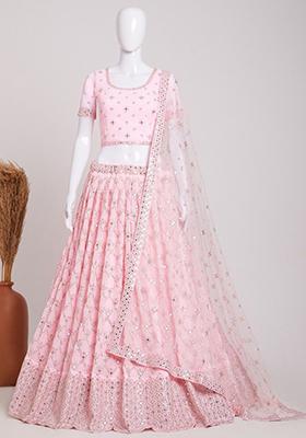 Pink Sequin Embroidered Georgette Lehenga Set