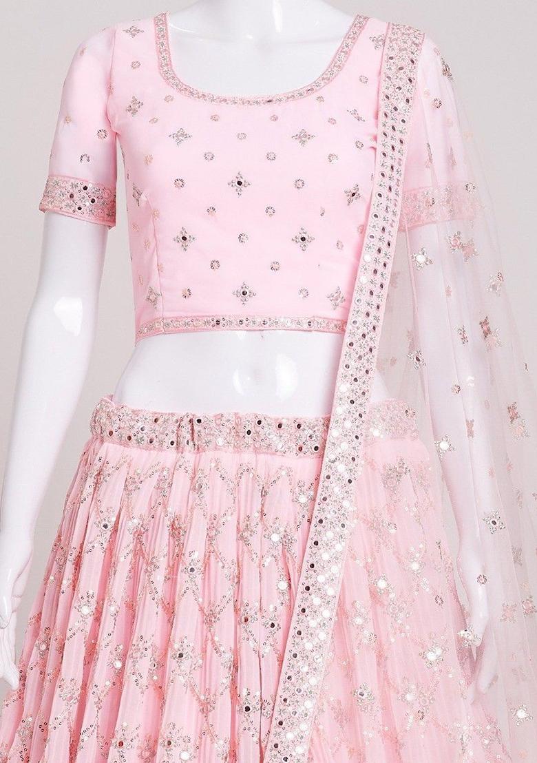 Pink Sequin Embroidered Georgette Lehenga Set