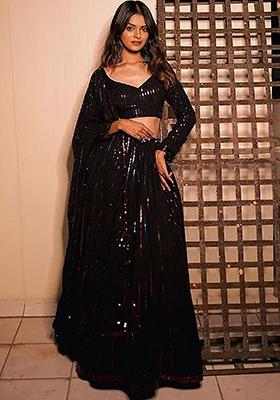 Black Sequin Embroidered Georgette Lehenga Set