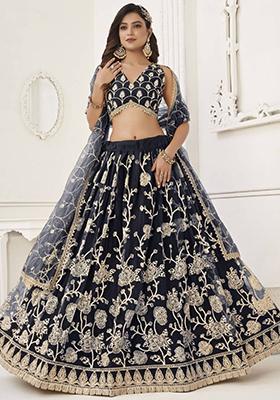 Black Sequin Embroidered Net Lehenga Set