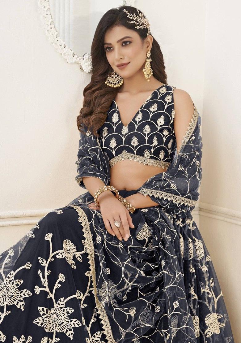 Black Sequin Embroidered Net Lehenga Set