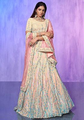 Off White Sequin Embroidered Organza Lehenga Set