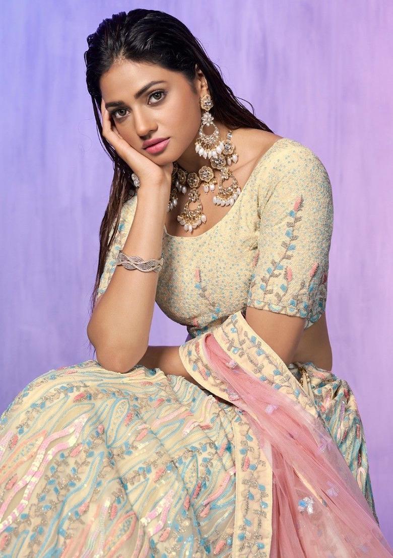 Off White Sequin Embroidered Organza Lehenga Set