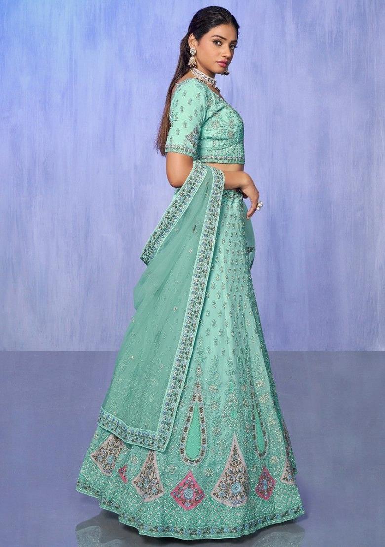 Sky Blue Embroidered Georgette Lehenga Set
