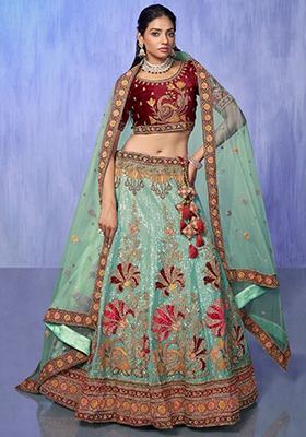Sky Blue Sequin Embroidered Velvet Lehenga Set