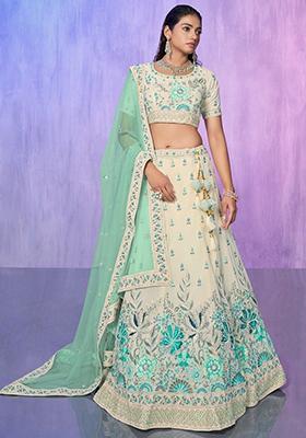 White Sequin Embroidered Georgette Lehenga Set