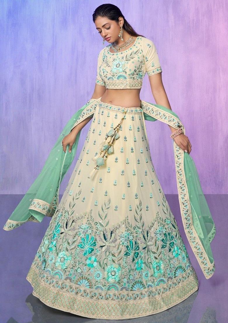White Sequin Embroidered Georgette Lehenga Set