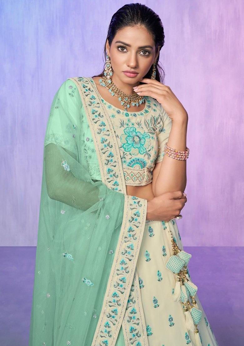 White Sequin Embroidered Georgette Lehenga Set