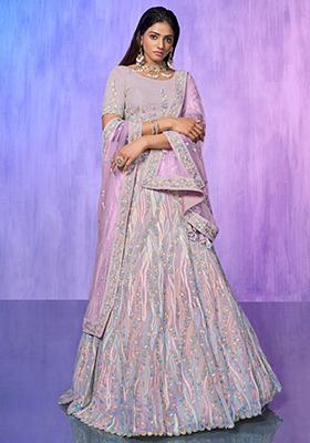 Lavender Sequin Embroidered Organza Lehenga Set