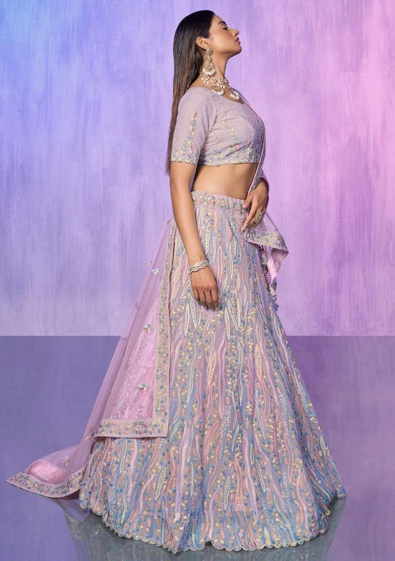 Lavender Sequin Embroidered Organza Lehenga Set